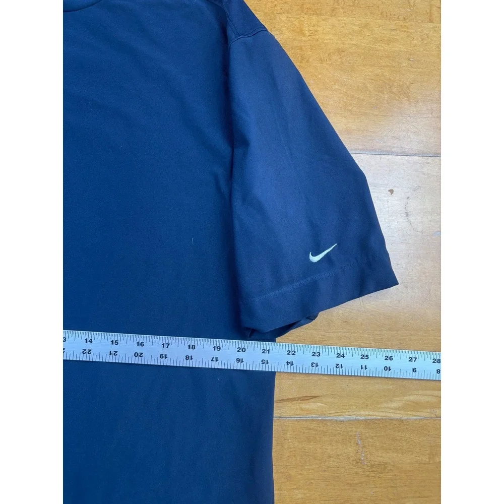 Nike Golf Mens Large Navy Blue Dri-FIT UV Mock Neck Short Sleeve Shirt Y2K